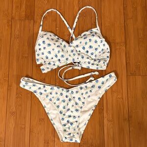 Pink VS White Floral Two-Piece Bikini Set L